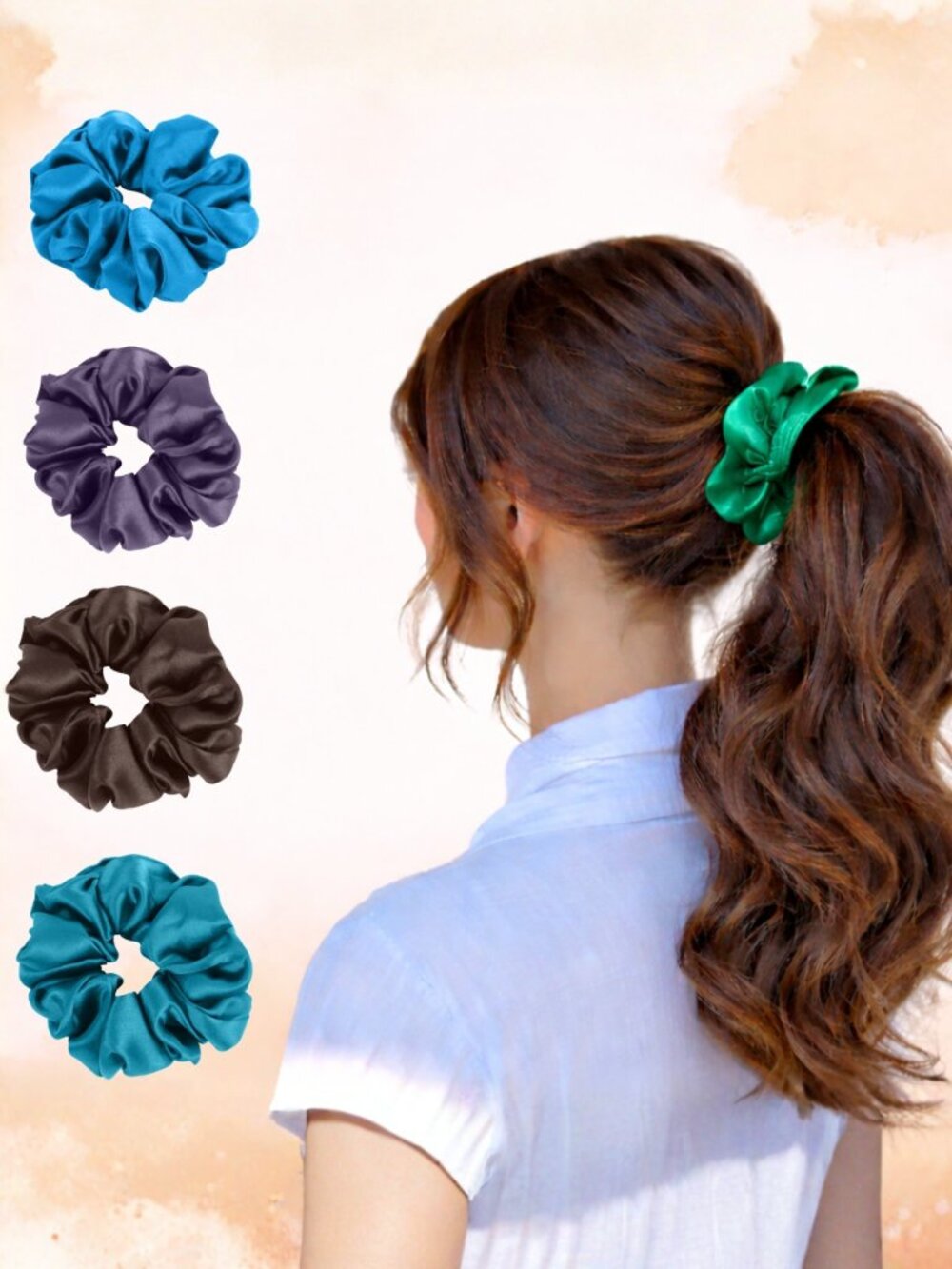 5 Piece Premium Satin Scrunchies – Soft Hair-Friendly Elastic Hair Ties